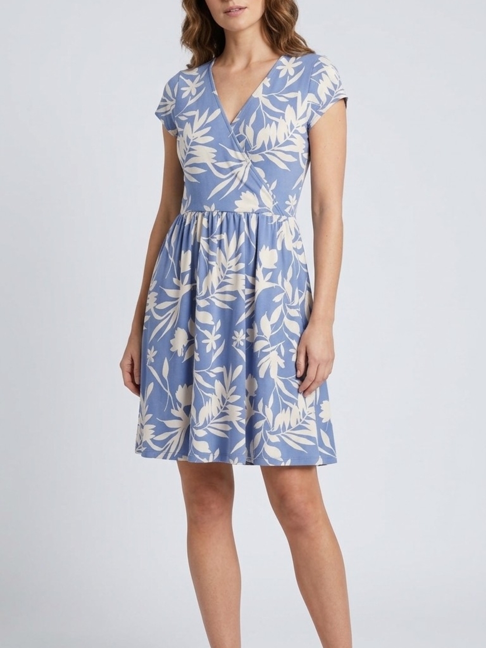 Pact Organic Cotton Blue Floral Wrap-Style Fit & Flare Dress - Medium/ Large